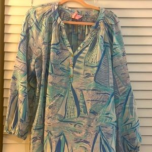 Lilly Pulitzer Lavender Sailboats XL Silk Blouse